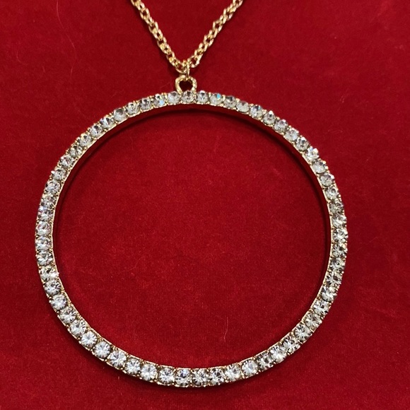 Circle Of Life Necklace Earrings Set Gold Tone Clear Sparkling Rhinestone - Picture 4 of 7